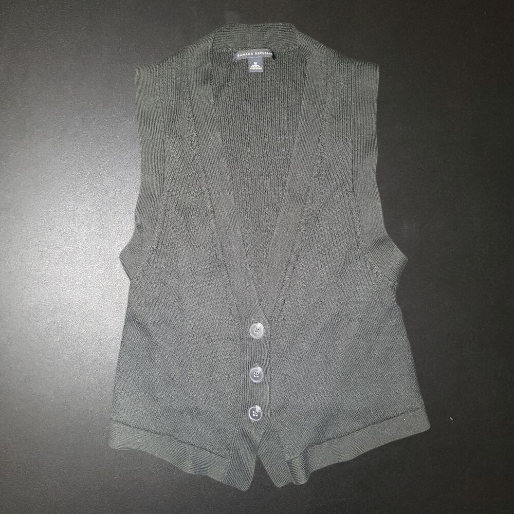 Banana Republic Ribbed Knit Sweater Vest Black Cotton Wool Blend V-Neck Size M